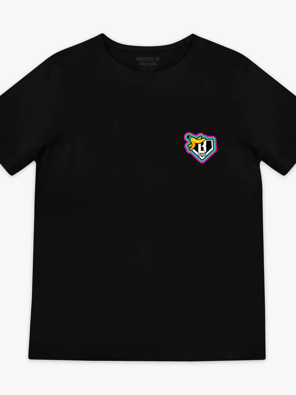 Kids Black Short-Sleeve Tee with Colorful Heart Crest